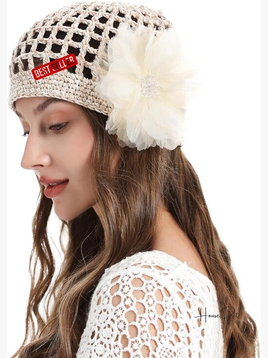 Crochet Beanie Hat Summer Handmade Knit Lightweight Skull Cap for Women
